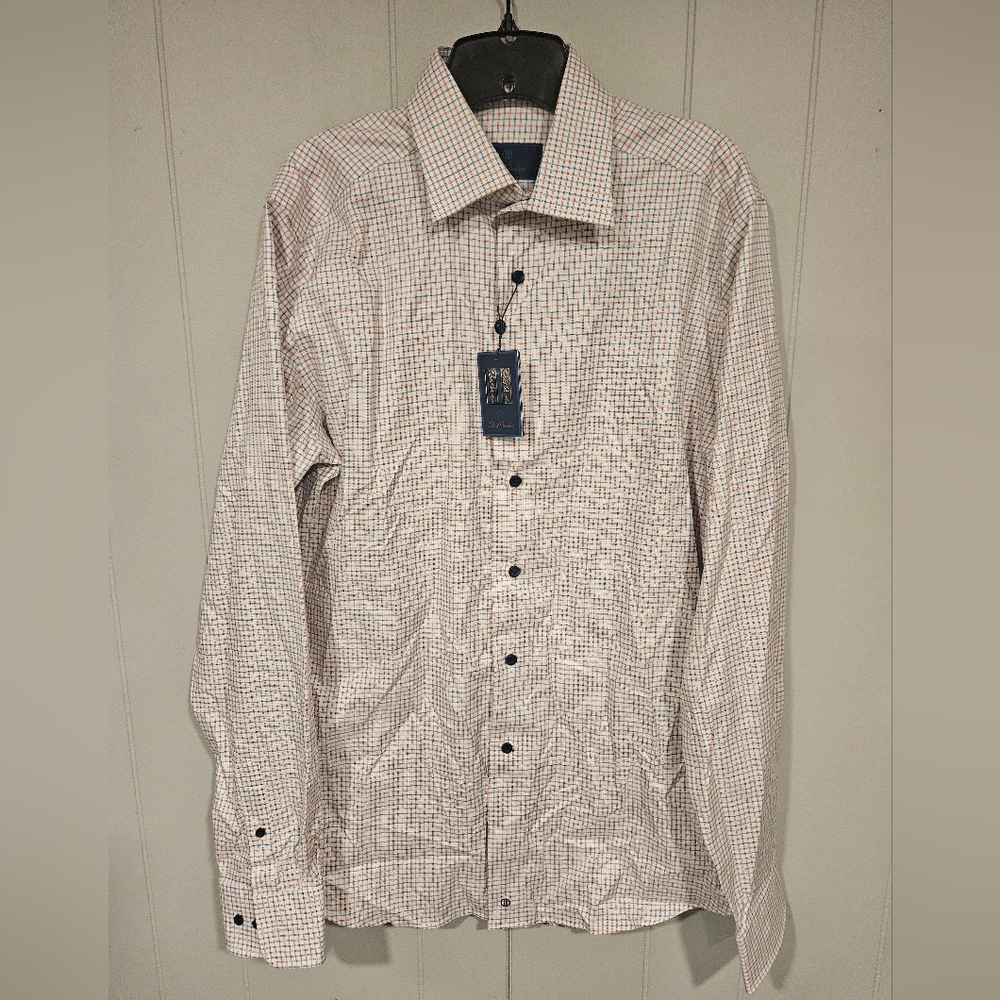 David Donahue Mens Trim Fit Plaid Dress Shirt 16 36/37 Long Sleeve Button Up NWT